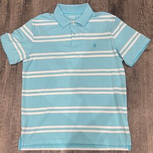 Izod Men's Light Blue and White Striped Polo Shirt